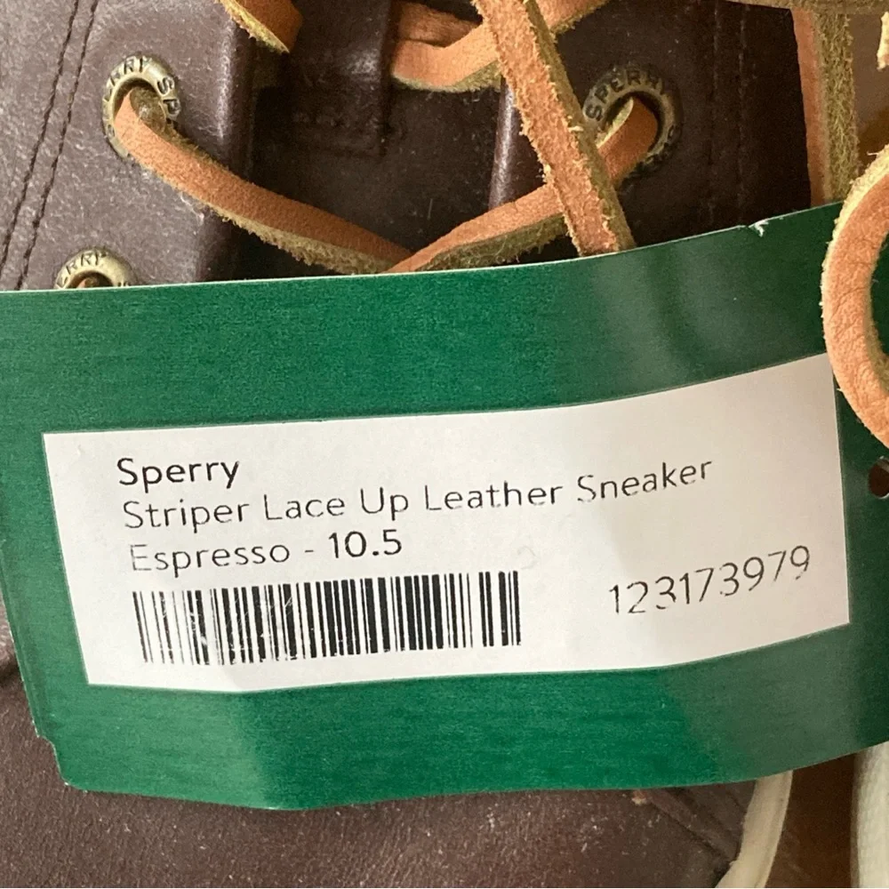 NWT Sperry Men's size 10.5 Dark Brown leather lace up Sneakers - Picture 3 of 6
